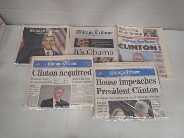 Lot of 5 Historic Newspapers including Barrack Obama and Bill Clinton