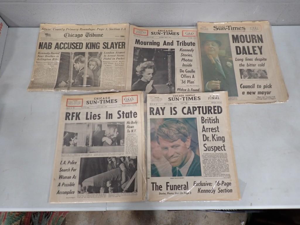 Lot of 5 Historic Newspapers including Martin Luther King, Richard J Daley, RFK, etc: Lot of 5 Historic Newspapers including Martin Luther King, Richard J Daley, RFK, etc