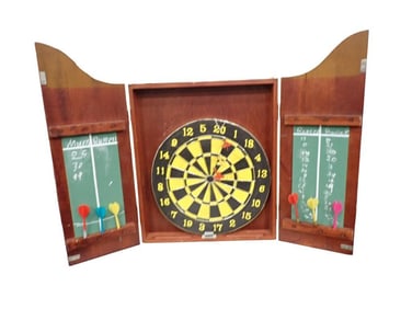 Unicorn Pub Painted Dart Board Wooden Case with some darts