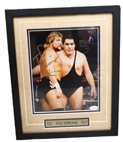 WCW/WWE Wrestling WWF Ted Dibiase Autographed Framed Picture with JSA COA - Measures roughly 15x12"