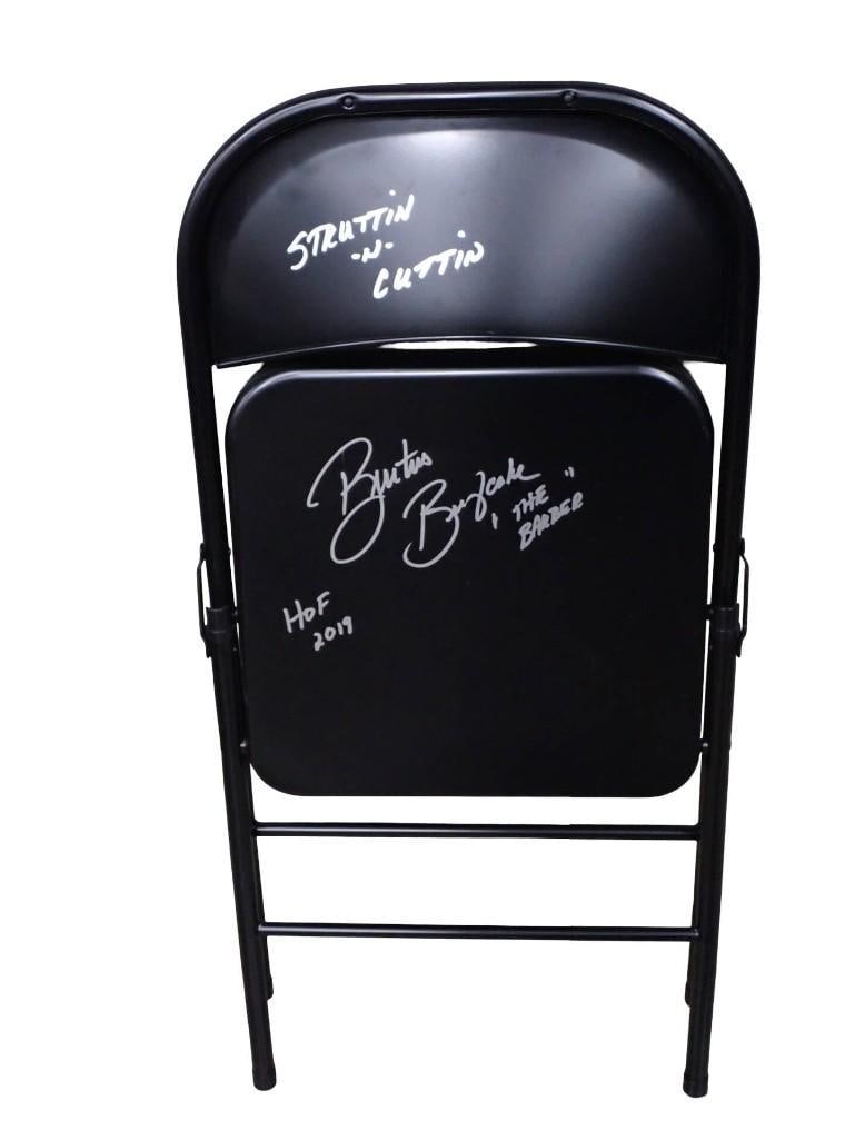 WCW/WWE WWF Wrestling Brutus The Barber Beefcake Autographed Folding Chair with JSA COA -: WCW/WWE WWF Wrestling Brutus The Barber Beefcake Autographed Folding Chair with JSA COA - This is a full-size metal folding Chair All pictures are considered part of the description and should be exam