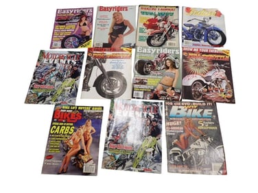 Lot of 10 Motorcycle Magazines including Vintage, Some spicy - including Easyriders, Harley Lovers'