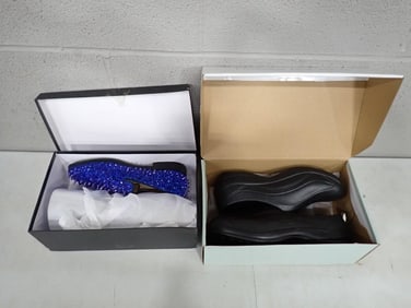 Two Pairs of Shoes including Riveted / Sequenced Blue Men's Dress Shoes and Scrub Zone Size 13