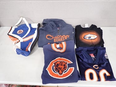Chicago Bears Lot including Vintage Hoodie, Shirts, Shoe Shaped Gym Bag, Jersey