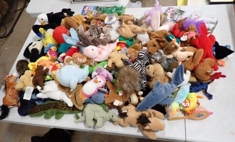 Large Bin full of Ty Beanie Babies and other Plush and toys.  Some with Tags