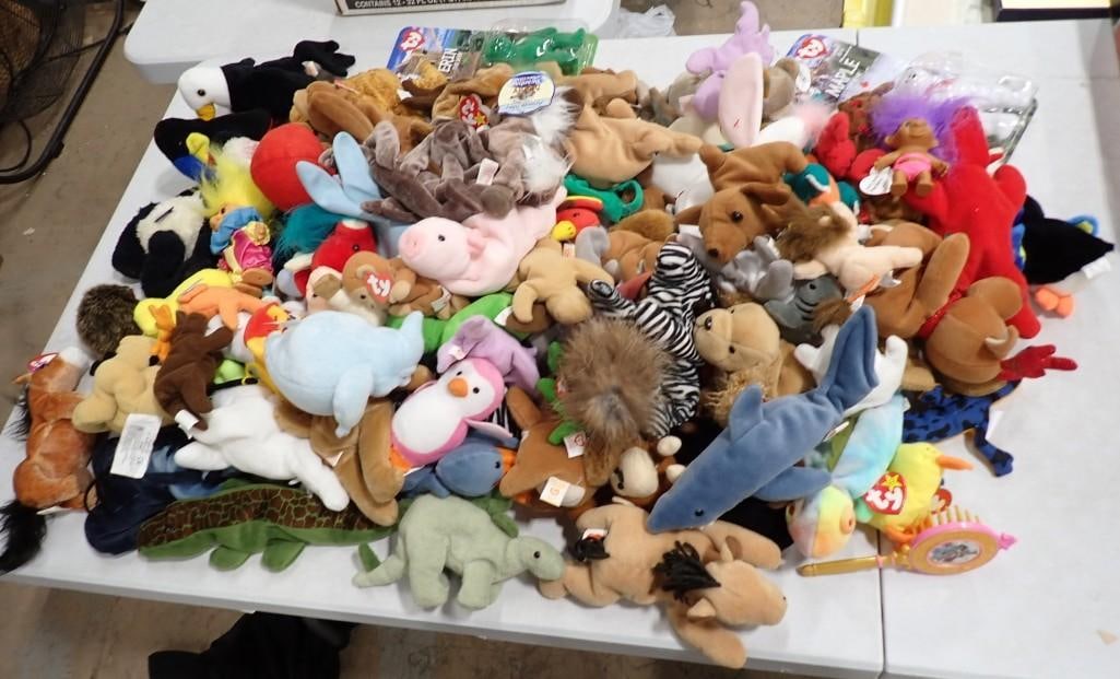 Large Bin full of Ty Beanie Babies and other Plush and toys. Some with Tags: Large Bin full of Ty Beanie Babies and other Plush and toys. Some with Tags All pictures are considered part of the description and should be examined carefully by bidders. Live Auctioneers is now off