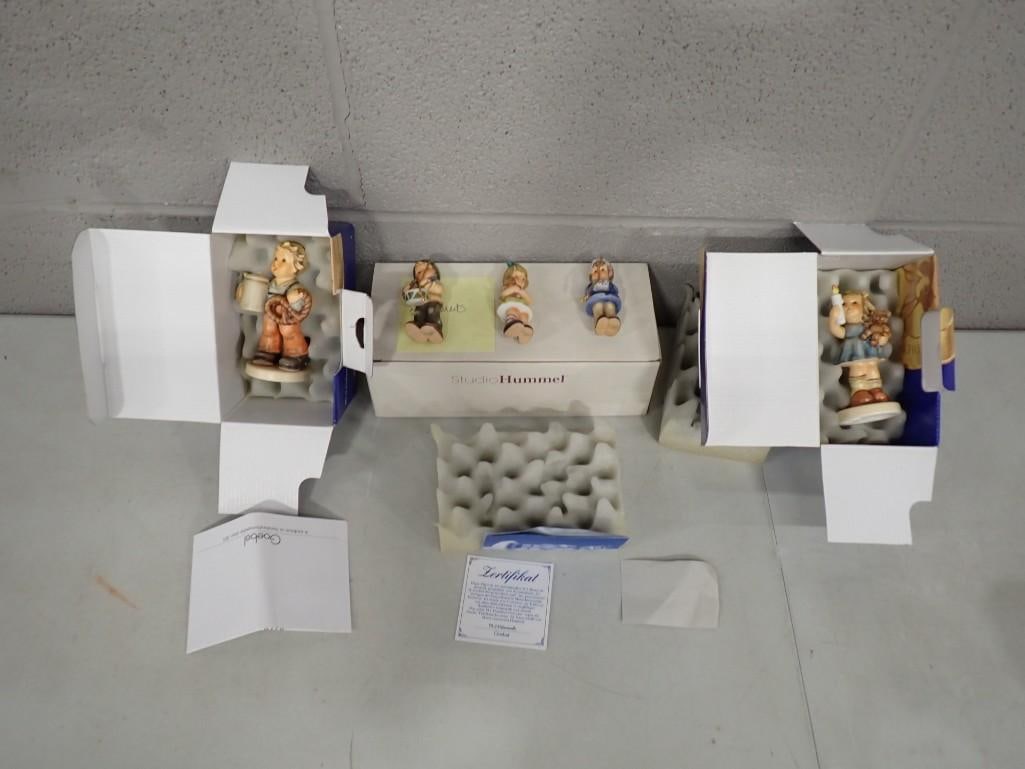 2 Goebel Hummel Figurines and 3 Studio Hummel Ornaments .  Includes Pretzel Boy 1494, (1 of 15)