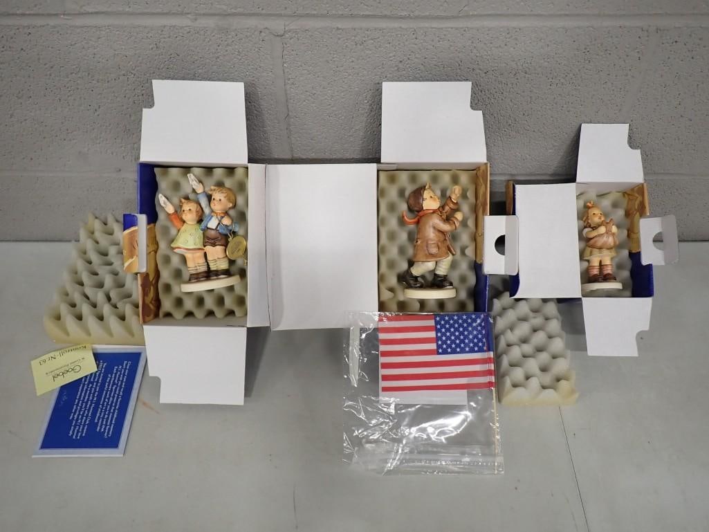 3 Goebel Hummel Figurines incl Auf Wiedersehen 866, Call to Glory 103, Valentine Loving Wishes 2000 (1 of 11)
