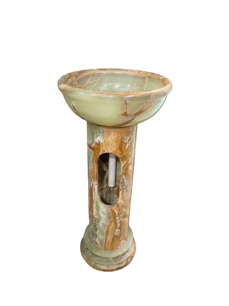Carved Onyx Pedestal Sink Green and Brown Stone (1 of 5)