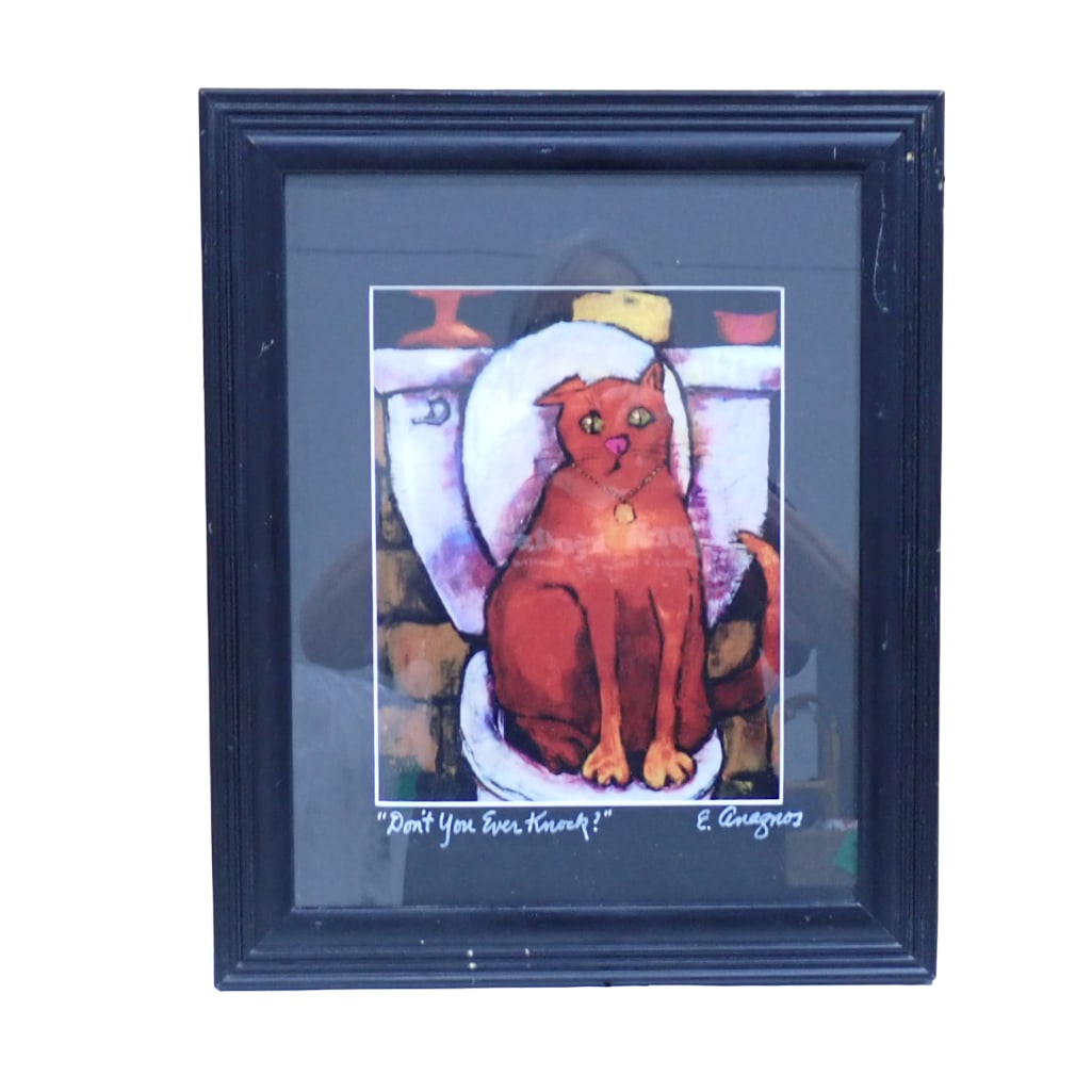 E. Anagnos "Don't You Ever Knock" Signed Cat Print Framed (1 of 5)