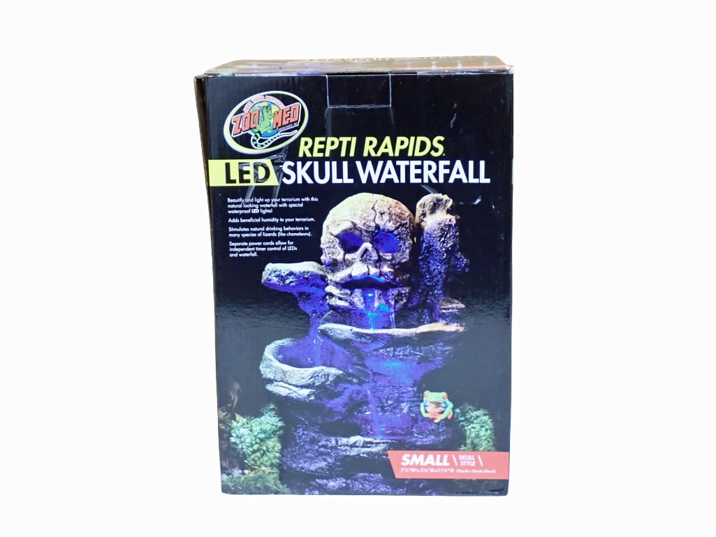 Repti Rapids LED Skull Waterfall New in Box: Repti Rapids LED Skull Waterfall New in Box All pictures are considered part of the description and should be examined carefully by bidders. Live Auctioneers is now offering Live Shipping through them