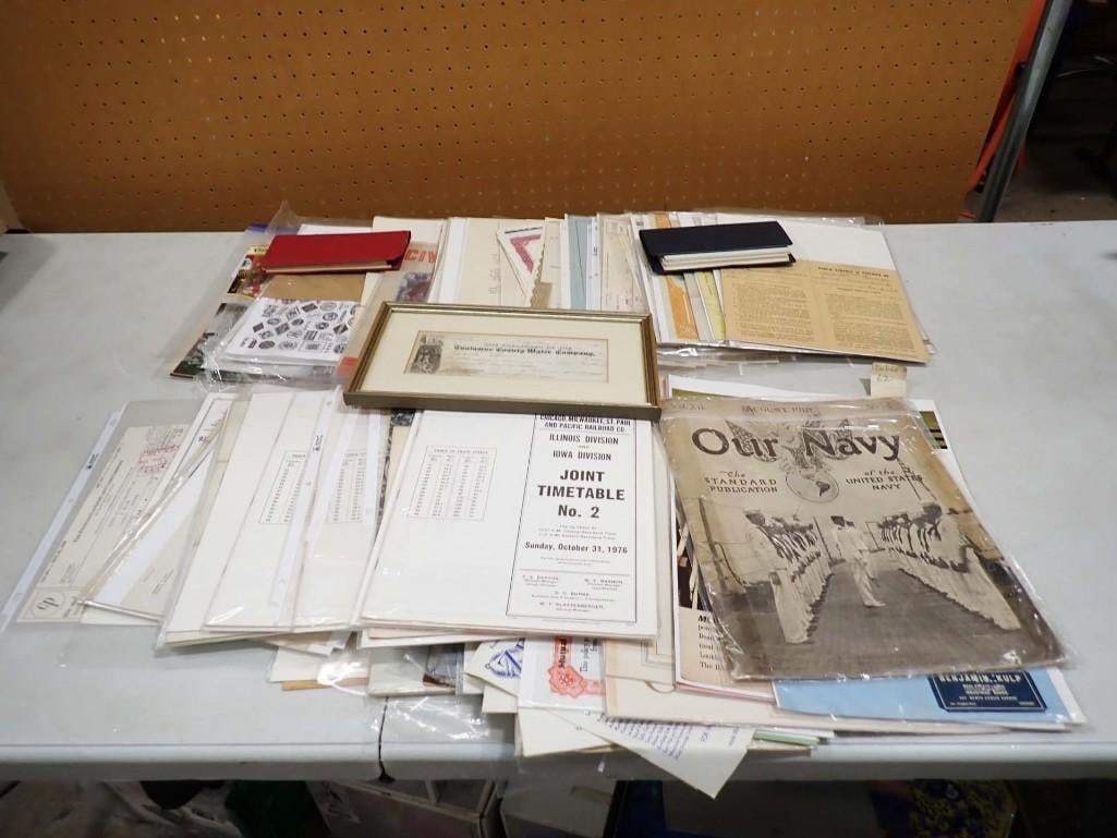 Lot of Vintage Ephemera incl April 1941 Our Navy Magazine, Documents, Stock Certificates, etc (1 of 18)