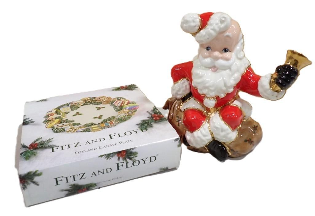 Fitz and Floyd Toyland Canape Plate with Box, Decorative Ceramic Santa Claus: Fitz and Floyd Toyland Canape Plate with Box, Decorative Ceramic Santa Claus 17x9x5" All pictures are considered part of the description and should be examined carefully by bidders. Live Auctionee