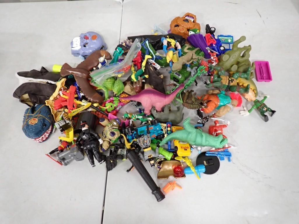 Assorted Toy Lot including Dinosaurs, Action Figures, Ninja Turtles, Batman, Mighty Mighty Sharks, (1 of 9)