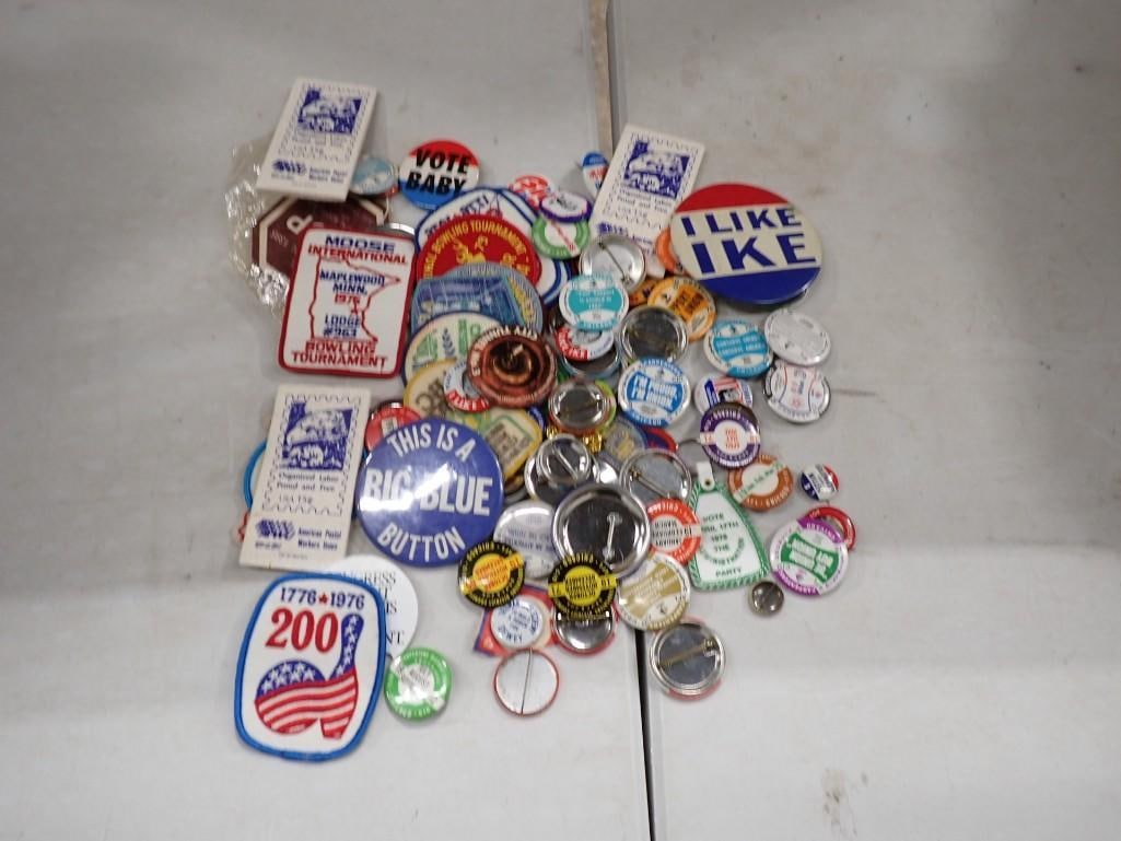 Lot of Buttons, Embroidered Patches, Etc incl Political Buttons, I Like Ike, Kennedy, Goldwater and: Lot of Buttons, Embroidered Patches, Etc incl Political Buttons, I Like Ike, Kennedy, Goldwater and Miller, Union, etc All pictures are considered part of the description and should be examined caref