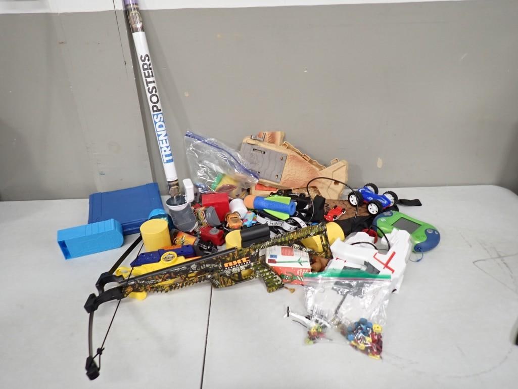 Assorted Toy Lot, etc. including Crossbow, Cars, Leapster, Laser X, Trucks, Matchbox Case, etc. (1 of 15)