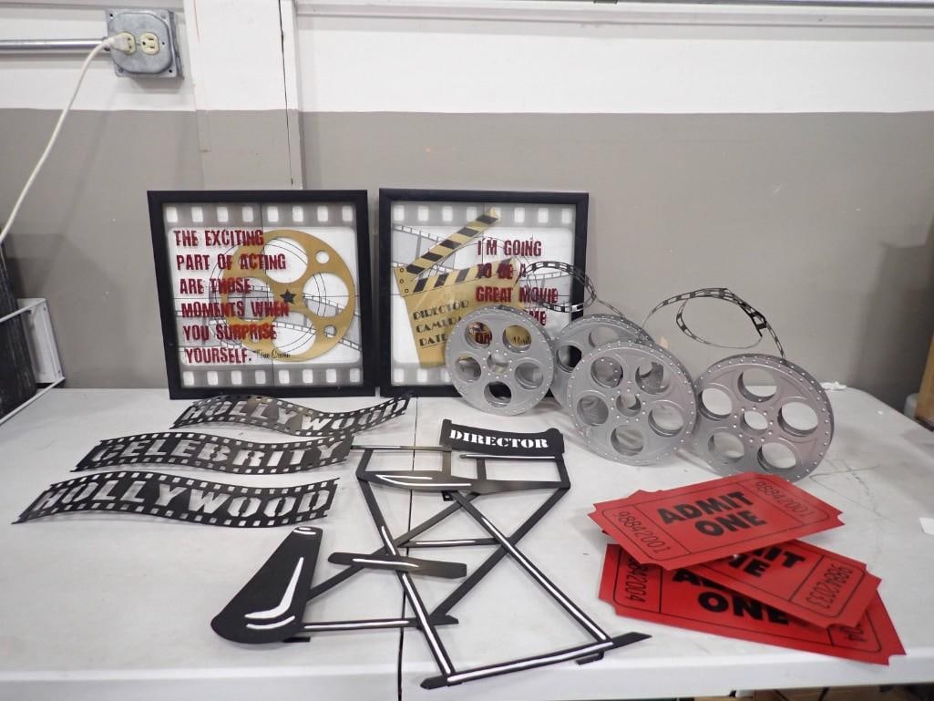 Hollywood Movie or Film Decor incl Reels Wall Hanging, Tickets Wall Hanging,: Hollywood Movie or Film Decor incl Reels Wall Hanging, Tickets Wall Hanging, Director Chair Wall Hanging, Film Wall Hangings, etc. Great decorations for a home theater, etc. All pictures are consider