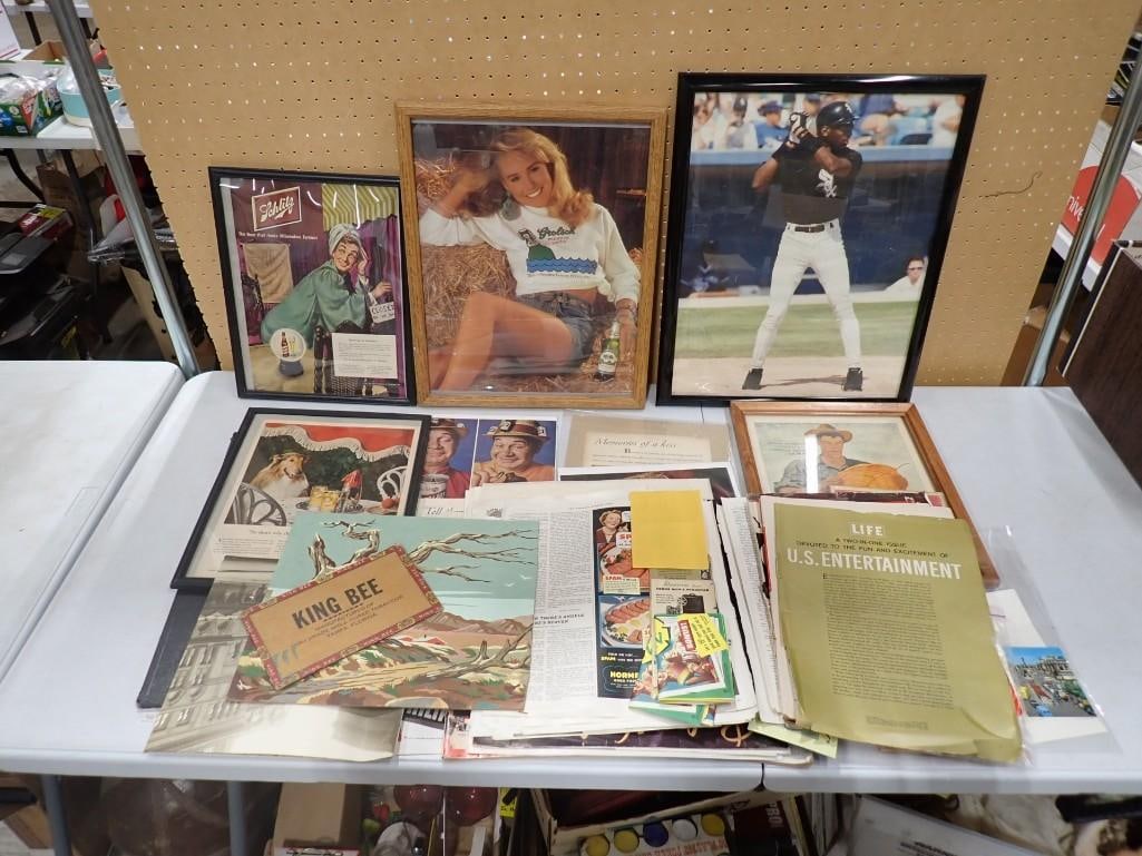 Lot of Ephemera incl Advertisements, Sports, Framed Beer Ads, Paint by Number - Painted, etc (1 of 10)