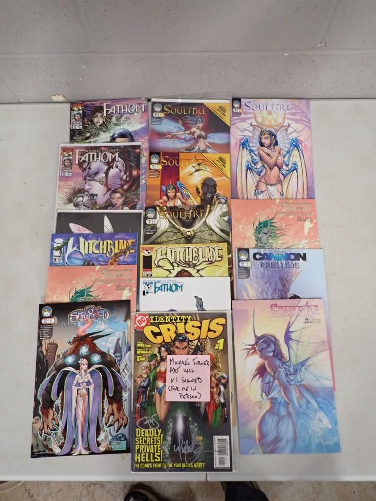 Comic Book Lot including Identity Crisis #1 Autographed, Fathom, Soulfire, Cannon Prelude, Shrugged (1 of 6)