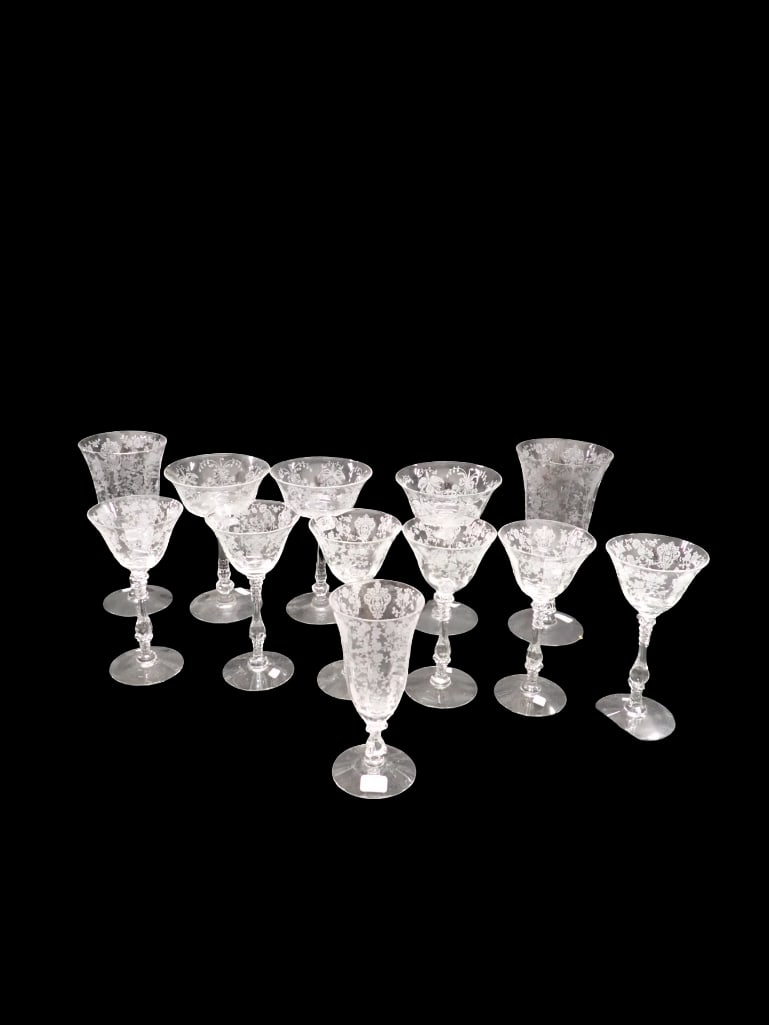 Lot of Cambridge Glass Rose Point Stemware (1 of 4)