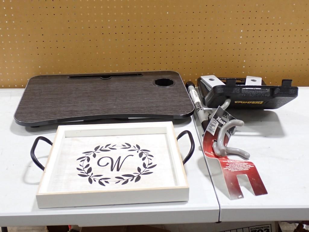 Misc. Lot including Portable TV / Dinner Tray, other Tray, Master Lock Car Lock Similar to The Club, (1 of 13)