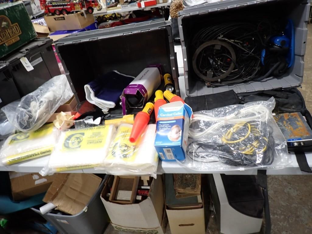 Two Bins full of Misc. equipment including Airplane Marshaling Flashlights, Lots of Cables, Chemo B (1 of 17)