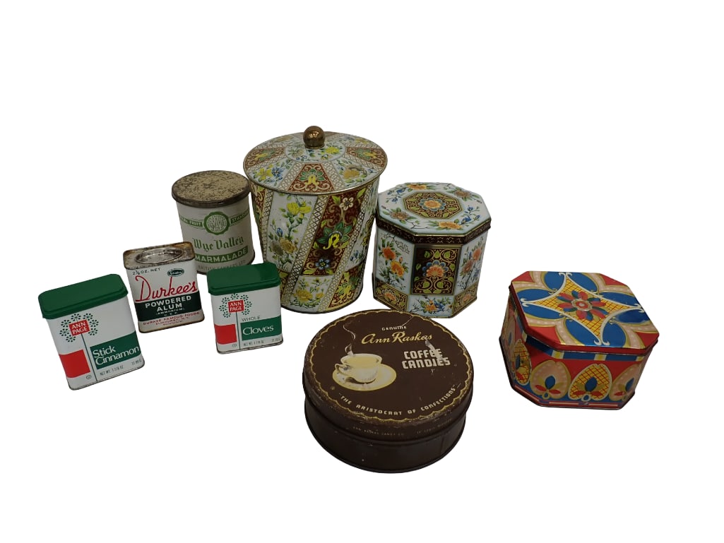 Misc Lot of Vintage Spice Tins, Ann Raskas Coffee Candies Tin, Marmalade Tin, and Other Tins (1 of 6)