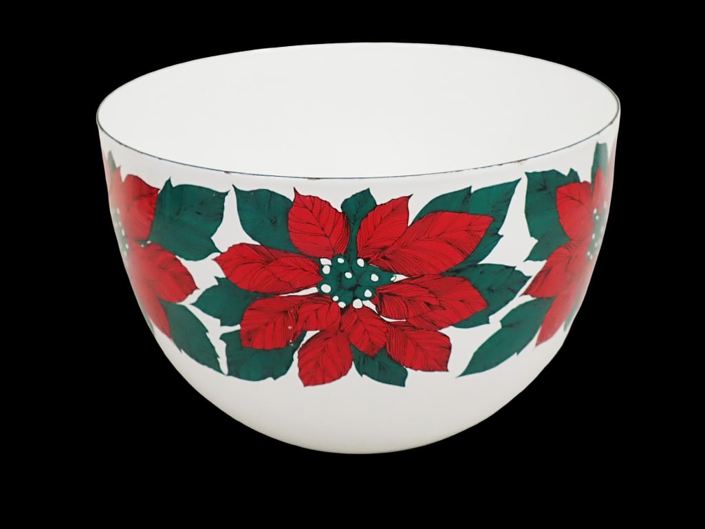 Vintage Kaj Frank Arabia Finland Enamelware Bowl Poinsettia Pattern (1 of 5)