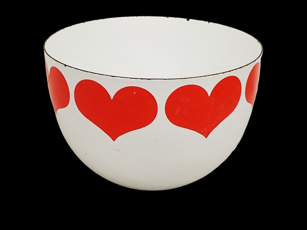 Vintage Kaj Frank Arabia Finland Enamelware Bowl Hearts Pattern (1 of 4)