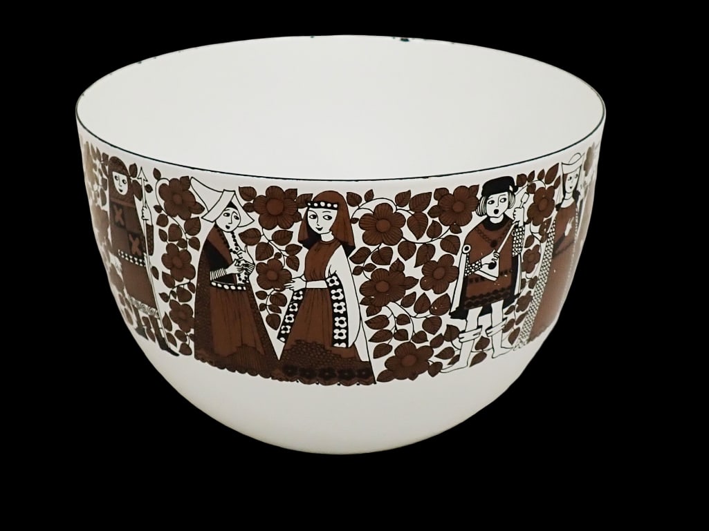 Vintage Kaj Frank Arabia Finland Enamelware Bowl Medieval Troubadour Pattern (1 of 4)