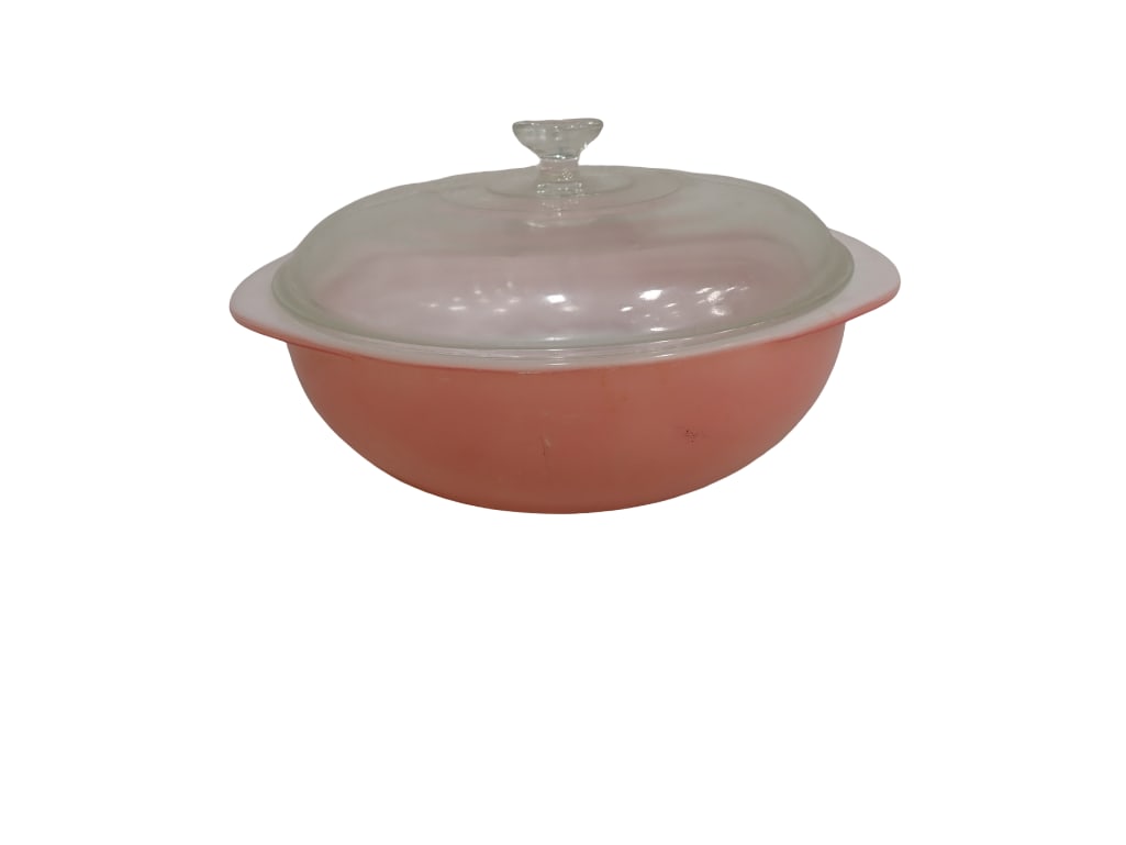 Vintage Pyrex Pink 024 2 Qt Round Casserole with Clear Single-Knob Lid circa 1957-1962 (1 of 4)