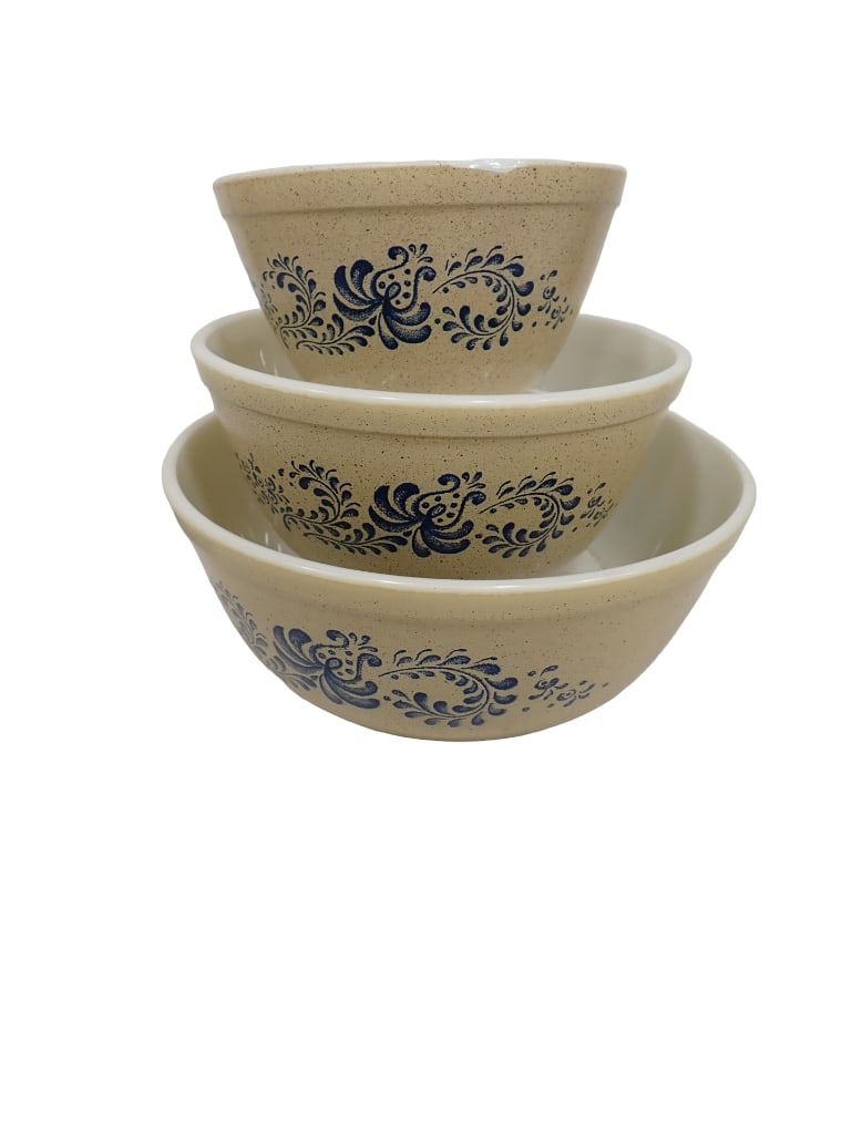 Vintage Pyrex Homestead blue 3 Pc. Mixing Bowl Set Including 401 (chipped), 402, and 403 (1 of 4)