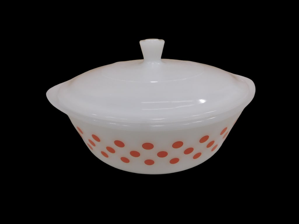 Vintage Glasbake Red Polka Dot 2 Qt.  Casserole Dish with Lid Stamped J514 (1 of 5)