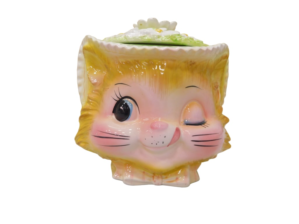 Vintage Lefton Winking Kitty Cookie Jar (1 of 6)