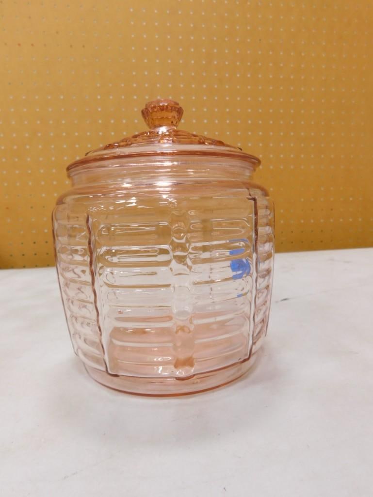 Vintage Anchor Hocking Pink Depression Glass Bee Hive Biscuit Jar (1 of 4)