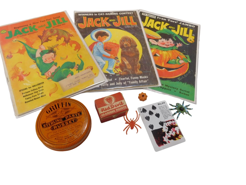 Variety Lot of Halloween Vintage Including 3 October Jack and Jill, 1 Black and Orange Vintage Tin a (1 of 5)