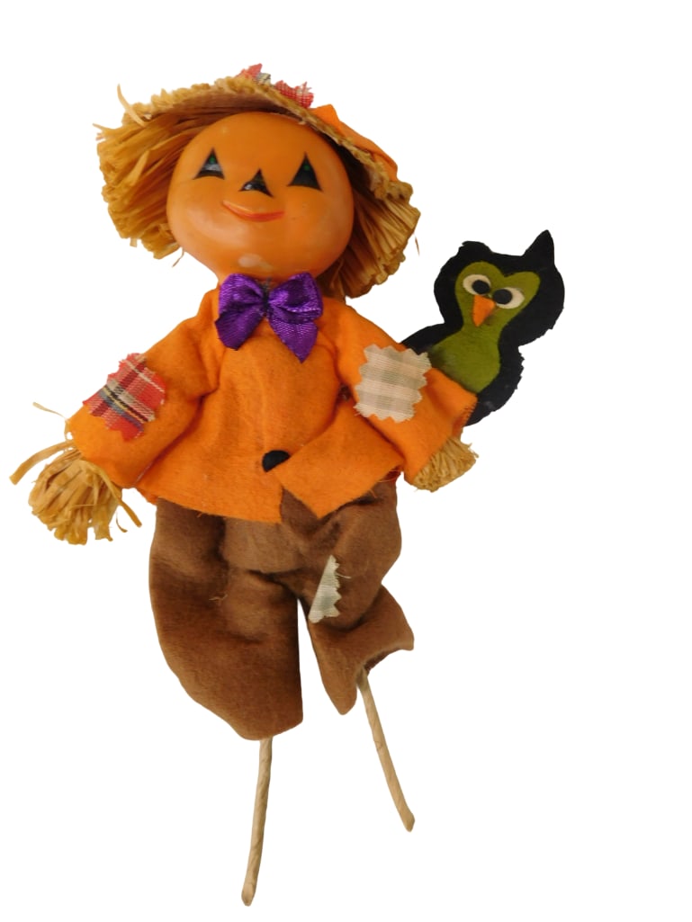 Vintage Made in Japan Halloween ScareCrow with Plastic Face: Vintage Made in Japan Halloween ScareCrow with Plastic Face. All pictures are considered part of the description and should be examined carefully by bidders. Live Auctioneers is now offering Live Shi