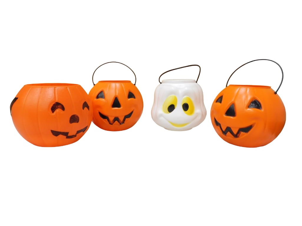 Lot of 4 Blow Mold Buckets, 3 Jack O' Lantern, 1 Casper the Ghost (1 of 7)