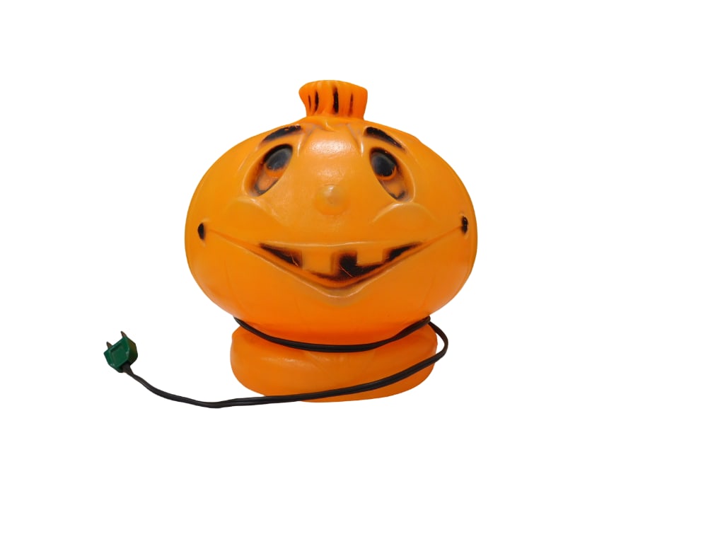 Vintage 8" Jack O' Lantern with Stem Blow Mold: Vintage 8" Jack O' Lantern with Stem Blow Mold. All pictures are considered part of the description and should be examined carefully by bidders. Live Auctioneers is now offering Live Shipping