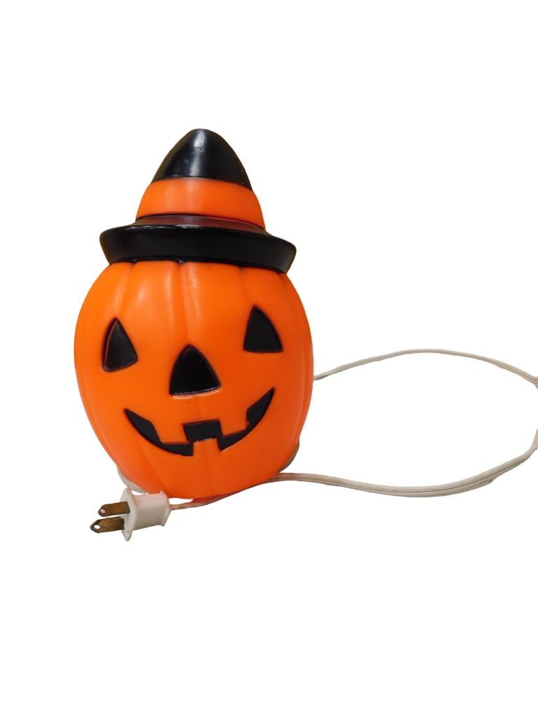 8.5" tall Pumpkin in Witch Hat Blow Mold: 8.5" tall Pumpkin in Witch Hat Blow Mold. All pictures are considered part of the description and should be examined carefully by bidders. Live Auctioneers is now offering Live Shipping through t