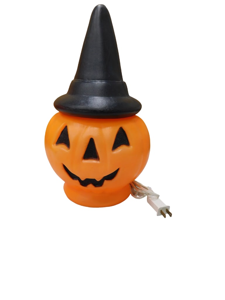 14" Tall Vintage JOL Pumpkin Wearing Witch Hat Blow Mold (1 of 3)