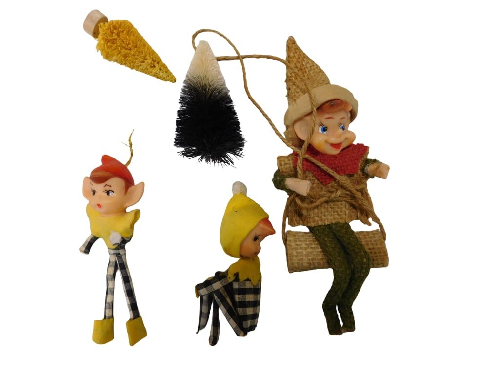 3 Vintage Kneehuggers Pixie Elves incl  2 Yellow Felt with Black and White Checks and 1 Burlap (1 of 5)