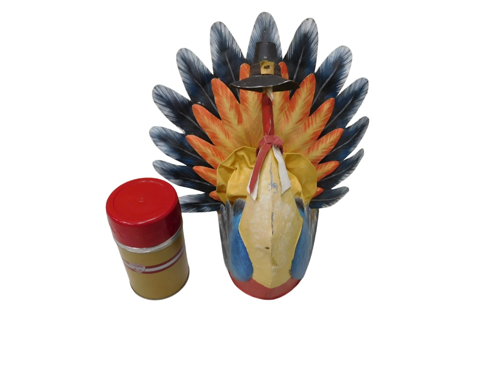 Vintage Silvestri Metal Pilgram Turkey and Vintage Fall Color Thermos (1 of 3)