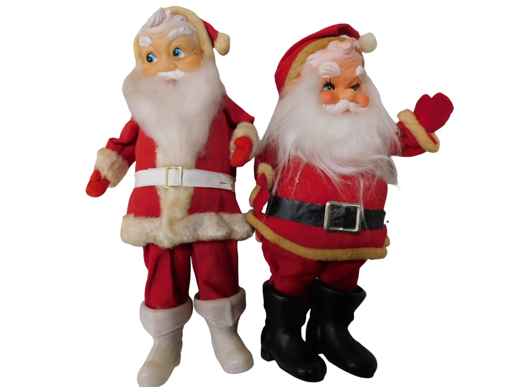 2 Vintage Rubber Face Santa Dolls 13" Tall, 1 with Black Boots, 1 with White Boots (1 of 7)