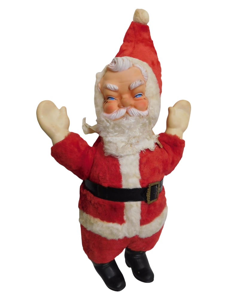 Vintage Rubber Face Santa with White Mittens 21" Tall: Vintage Rubber Face Santa with White Mittens 21" Tall. All pictures are considered part of the description and should be examined carefully by bidders. Live Auctioneers is now offering Live Shippi