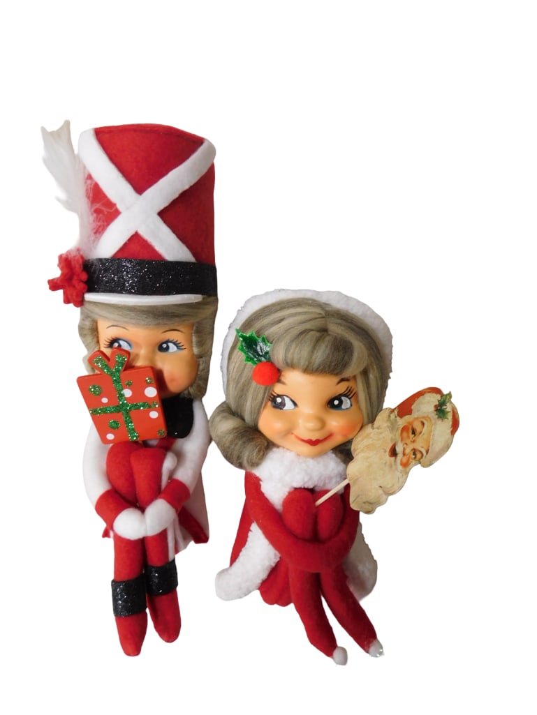 2 Handmade By Flea Marquee Kneehuggers, Mrs Claus and Majorette: 2 Handmade By Flea Marquee Kneehuggers, Mrs Claus and Majorette. All pictures are considered part of the description and should be examined carefully by bidders. Live Auctioneers is now offering Live 