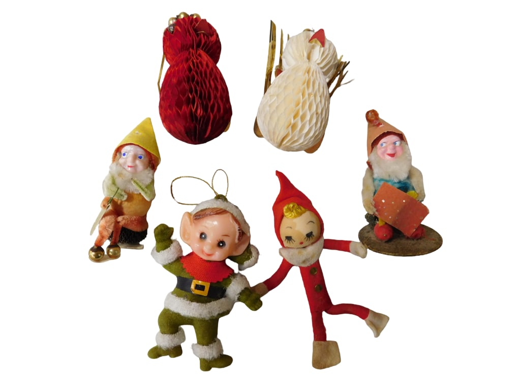 Variety Lot of Vintage Christmas Including Pine Cone Elves, Honey Comb Birds, Etc. (1 of 4)