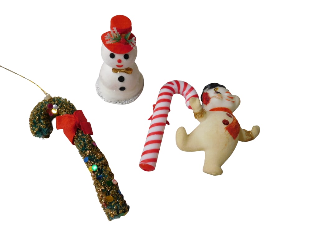 Lot of 2 Vintage Snowmen and 2 Vintage Candy Canes (1 of 5)