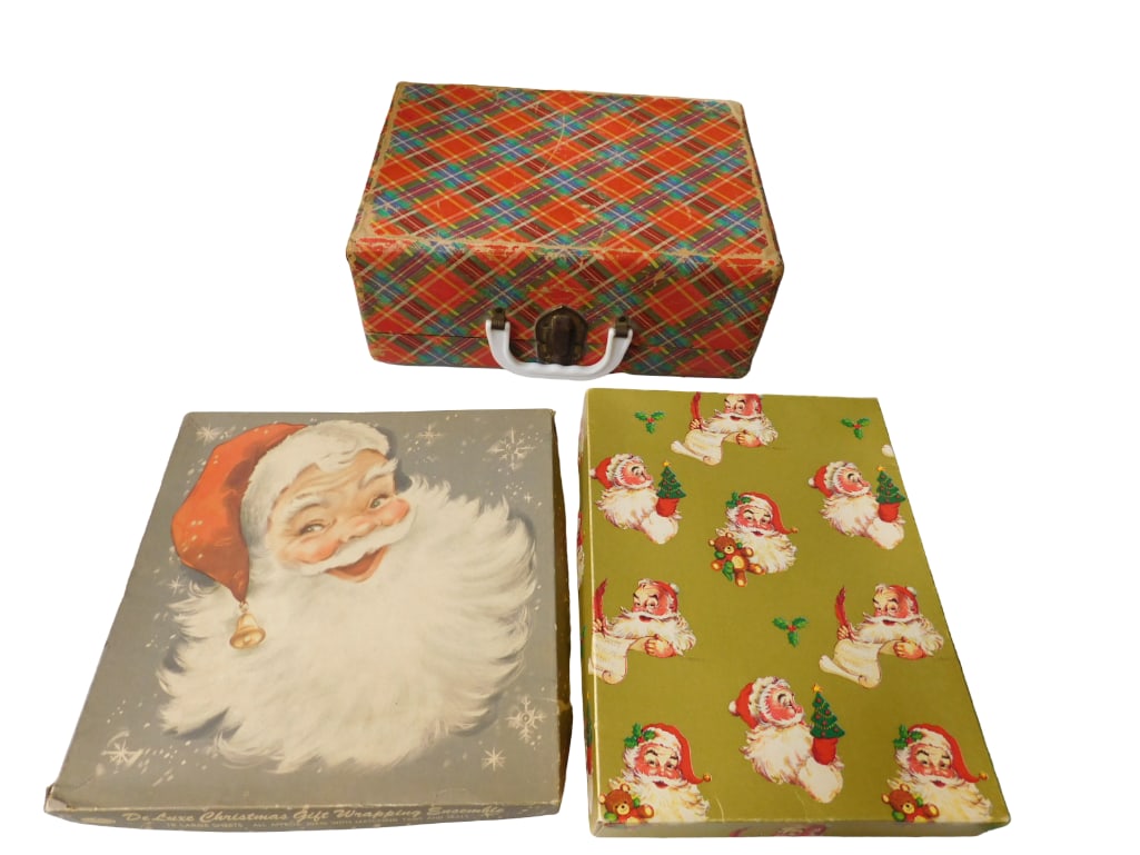 Vintage Christmas Lot Containing Plaid Ice Skate Box, Vintage Gift Box, and  Box of Vintage Gift Wra (1 of 5)