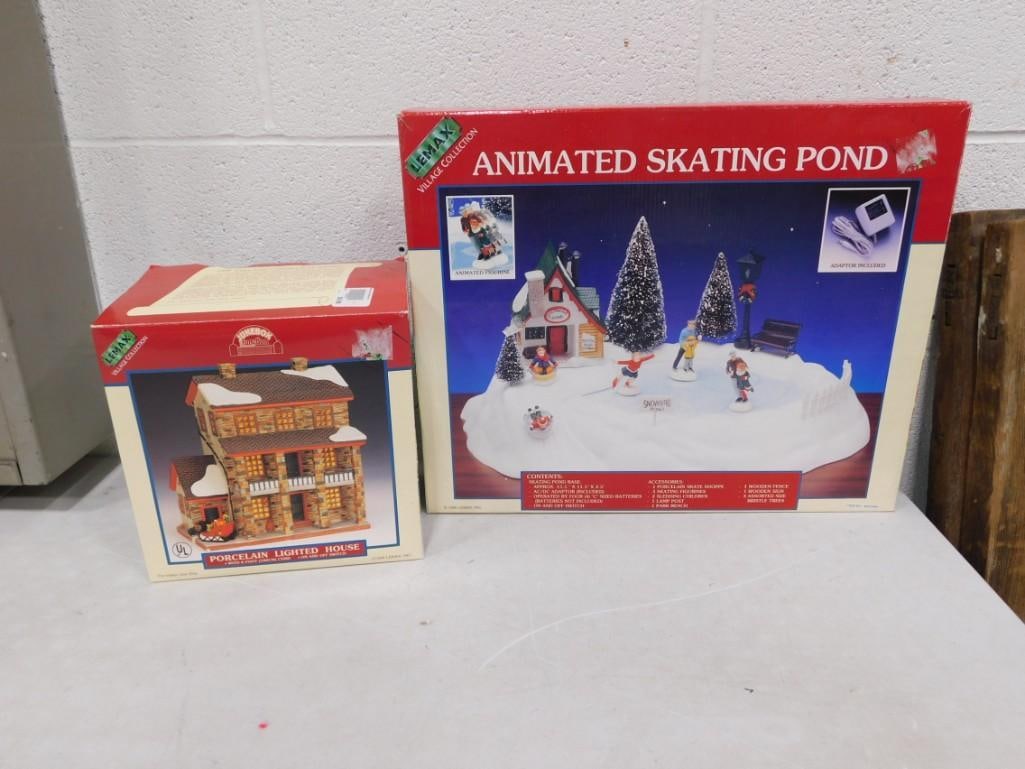 1999 LeMax JukeBox Junction Porcelain Lighted House , LeMax Animated Skating Pond, No Figurines: 1999 LeMax JukeBox Junction Porcelain Lighted House , LeMax Animated Skating Pond, No Figurines. All pictures are considered part of the description and should be examined carefully by bidders. Live A